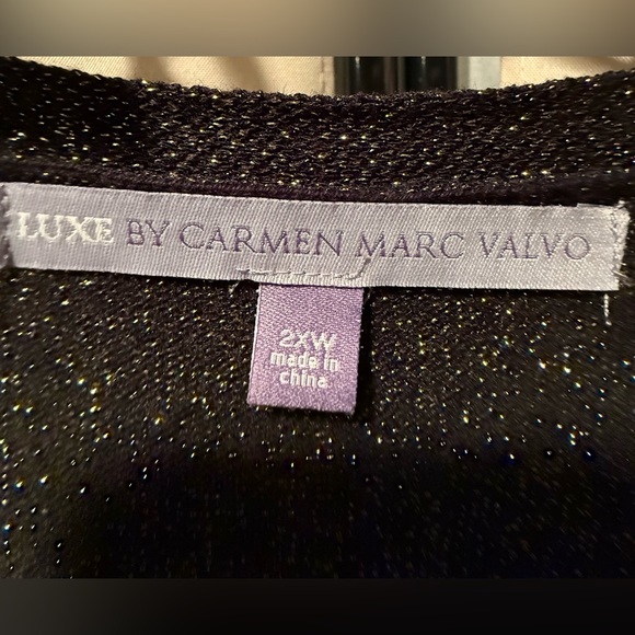 Luxe By Carmen Marc Valvo Black Glitter Cardigan W/Gold Buttons, 2X NWOT - Picture 4 of 6